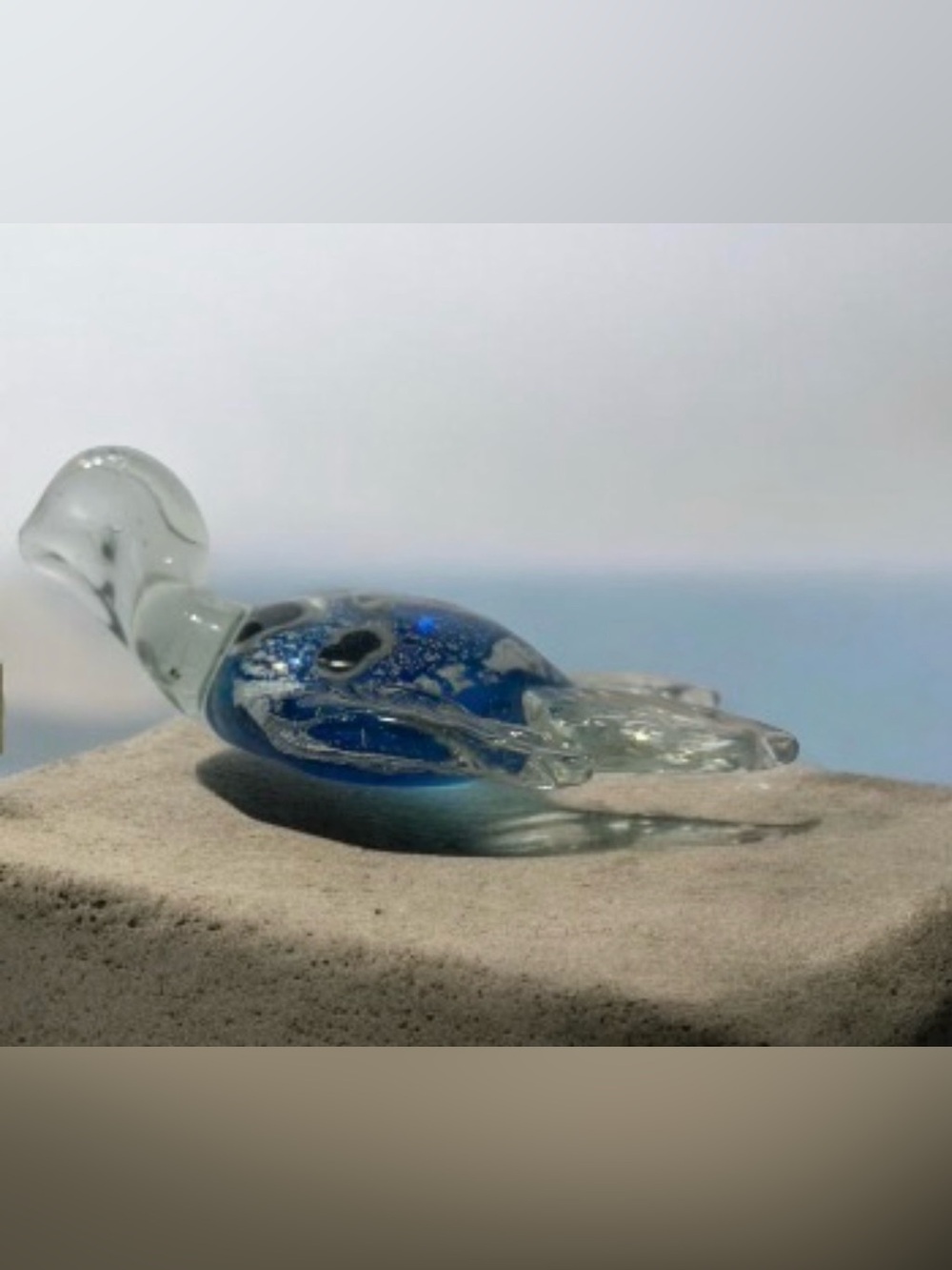 Blue Handblown Glass sea turtle sculpture figurine paperweight